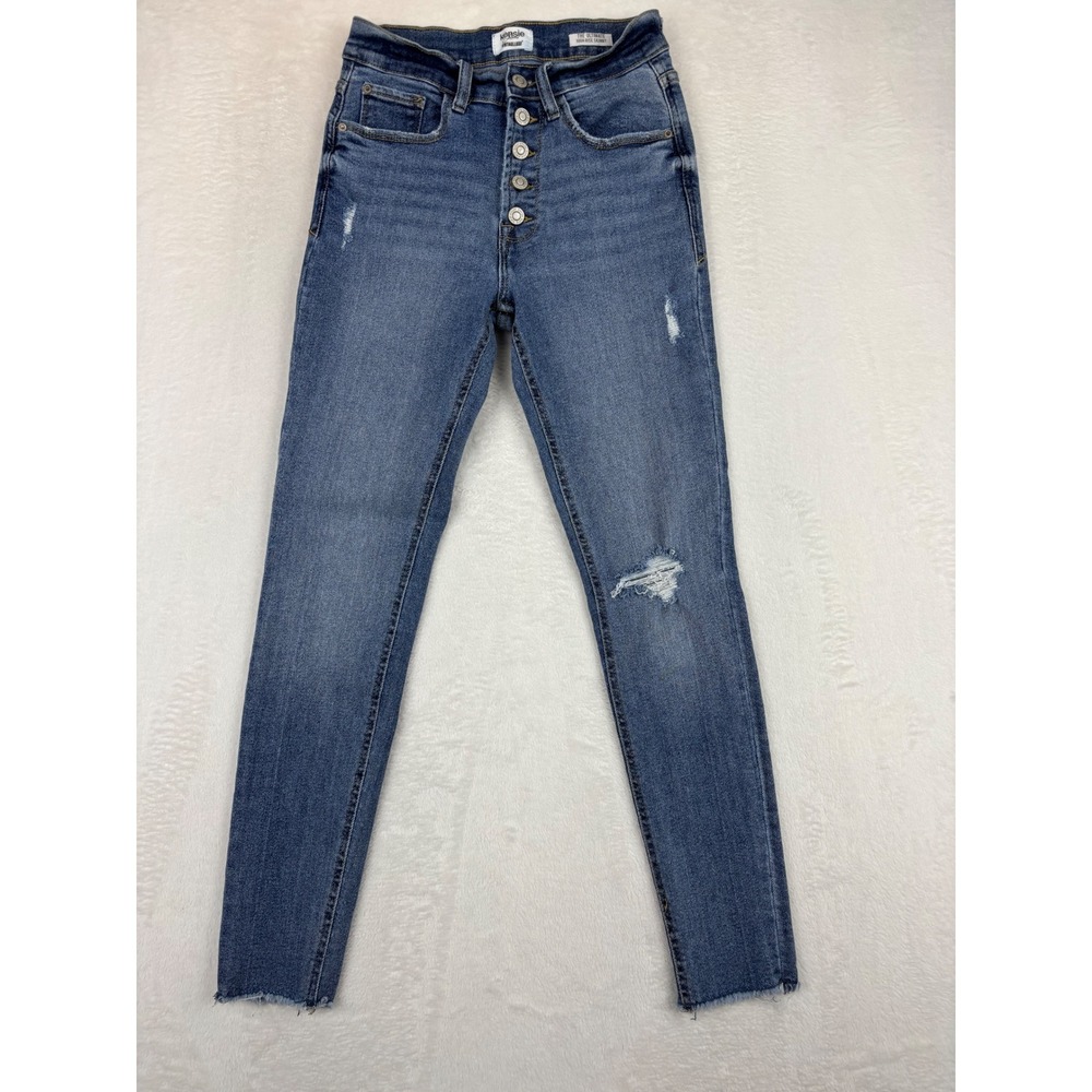 Kensie Vintage Luxe Ultimate High Rise Skinny Jeans Blue Distressed Cut CB5-18